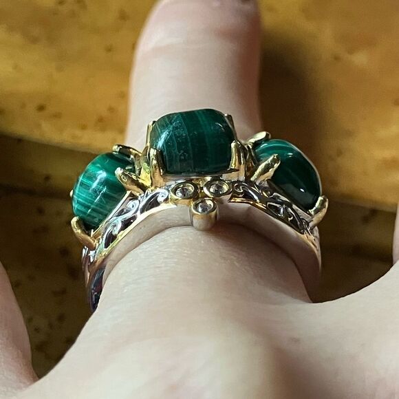 Natural Malachite Sterling Silver Ring Size 6 - Picture 2 of 8